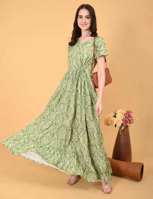 Womens Pista-Colored Premium Flare Gown