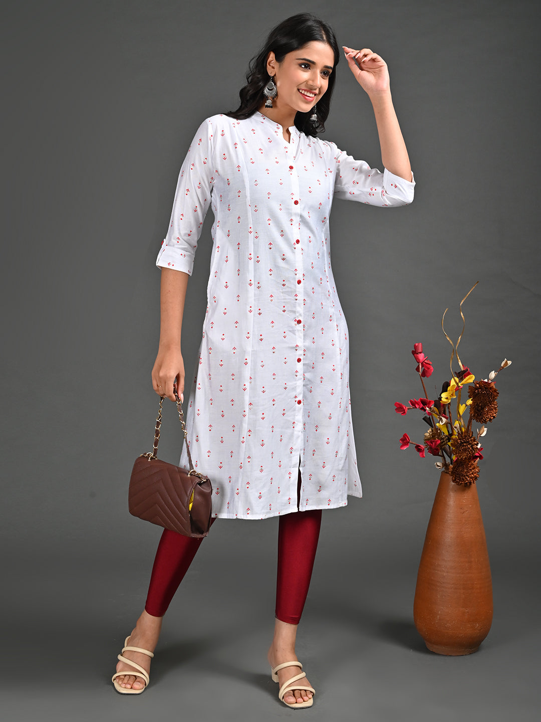 Womens Off White-Colored A-Line Kurta