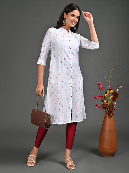 Womens Off White-Colored A-Line Kurta