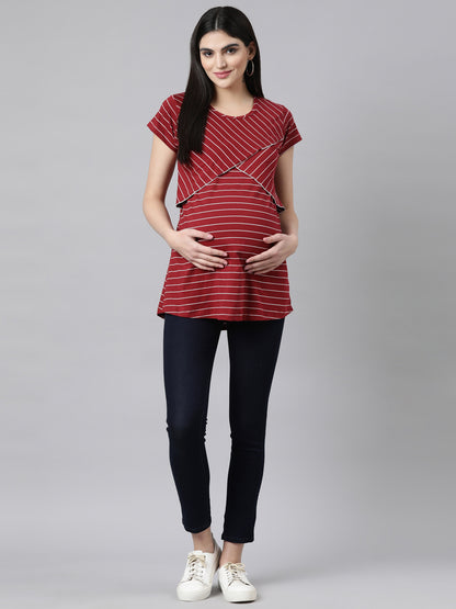 Womens Striped Maternity Tees - Red