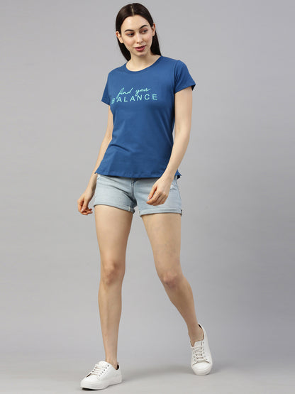 Womens Blue Lycra Fashion Tees