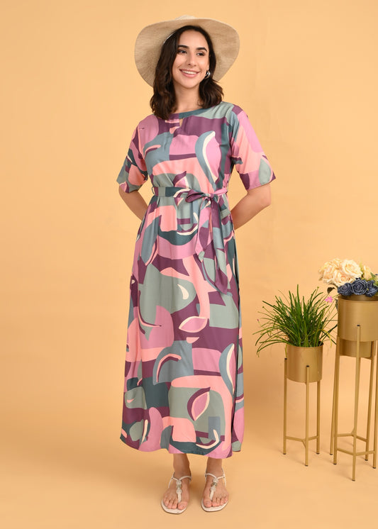 Pink Rose-Colored Ankle Gown