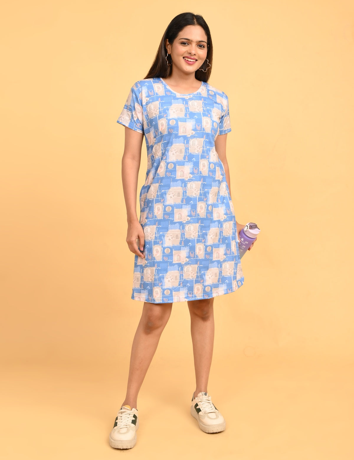 Pastel Blue-Colored Printed Short Nighty