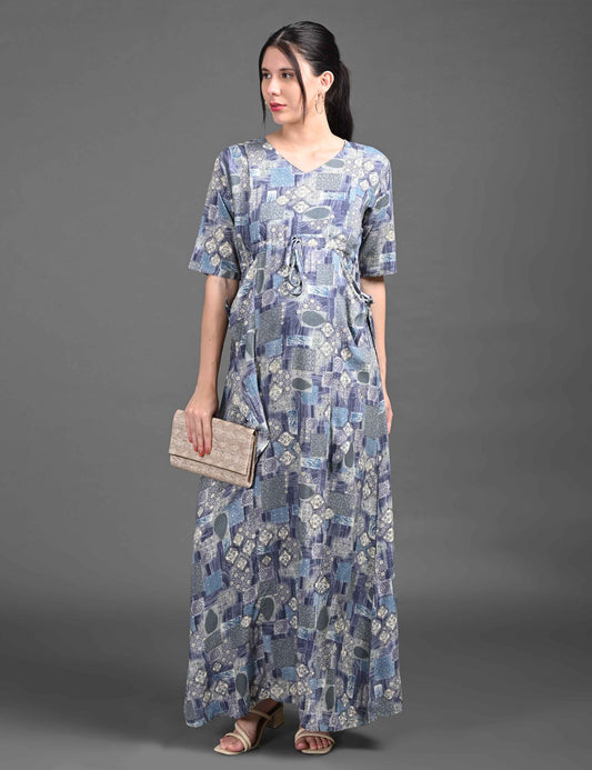 Womens Printed Maternity Long Gown - Multi