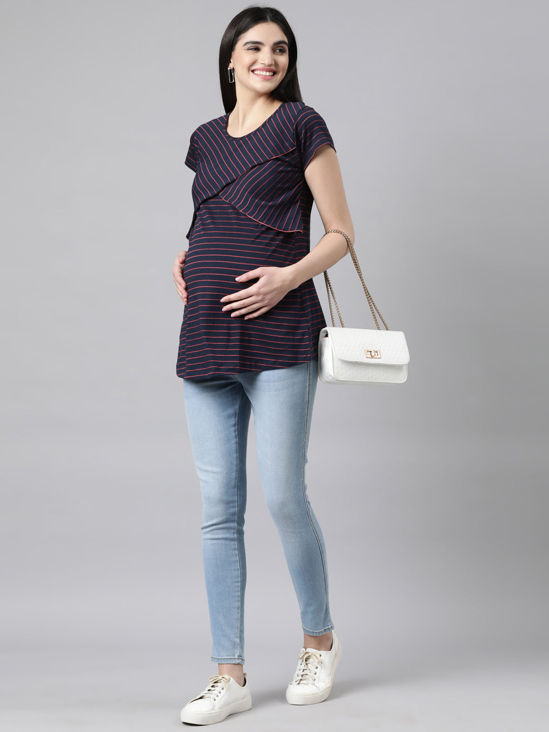 Womens Striped Maternity Tees - Navy Blue