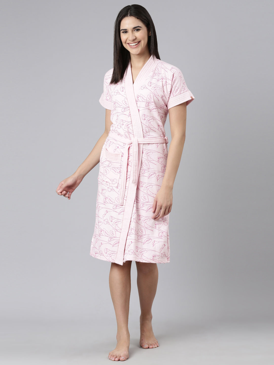 Womens Printed Bathrobe - Pink