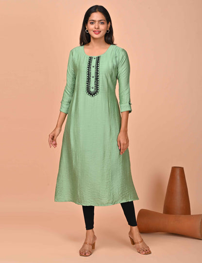 Womens Olive-Colored A-Line Kurta