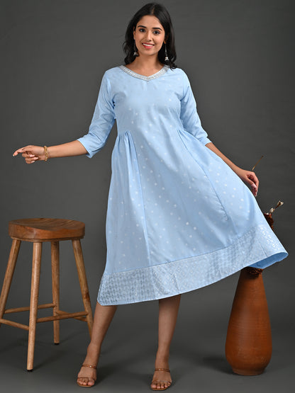 Womens Skyblue-Colored A-Line Kurta