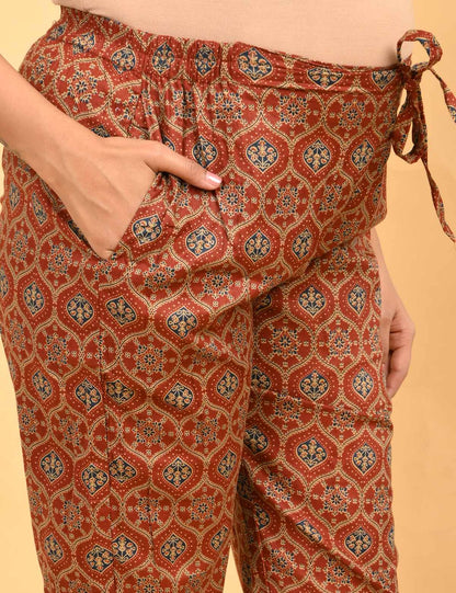 Womens Maternity Kurti Pant Set - Rust