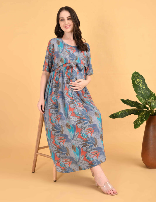 Grey-Colored Maternity 3/4th Gown