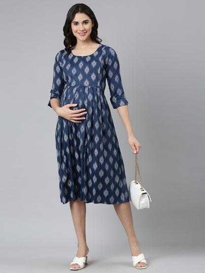 Womens Maternity 3/4th Gown - Indigo