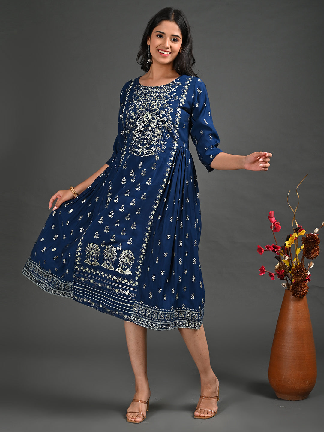 Womens Navy-Colored A-Line Kurta