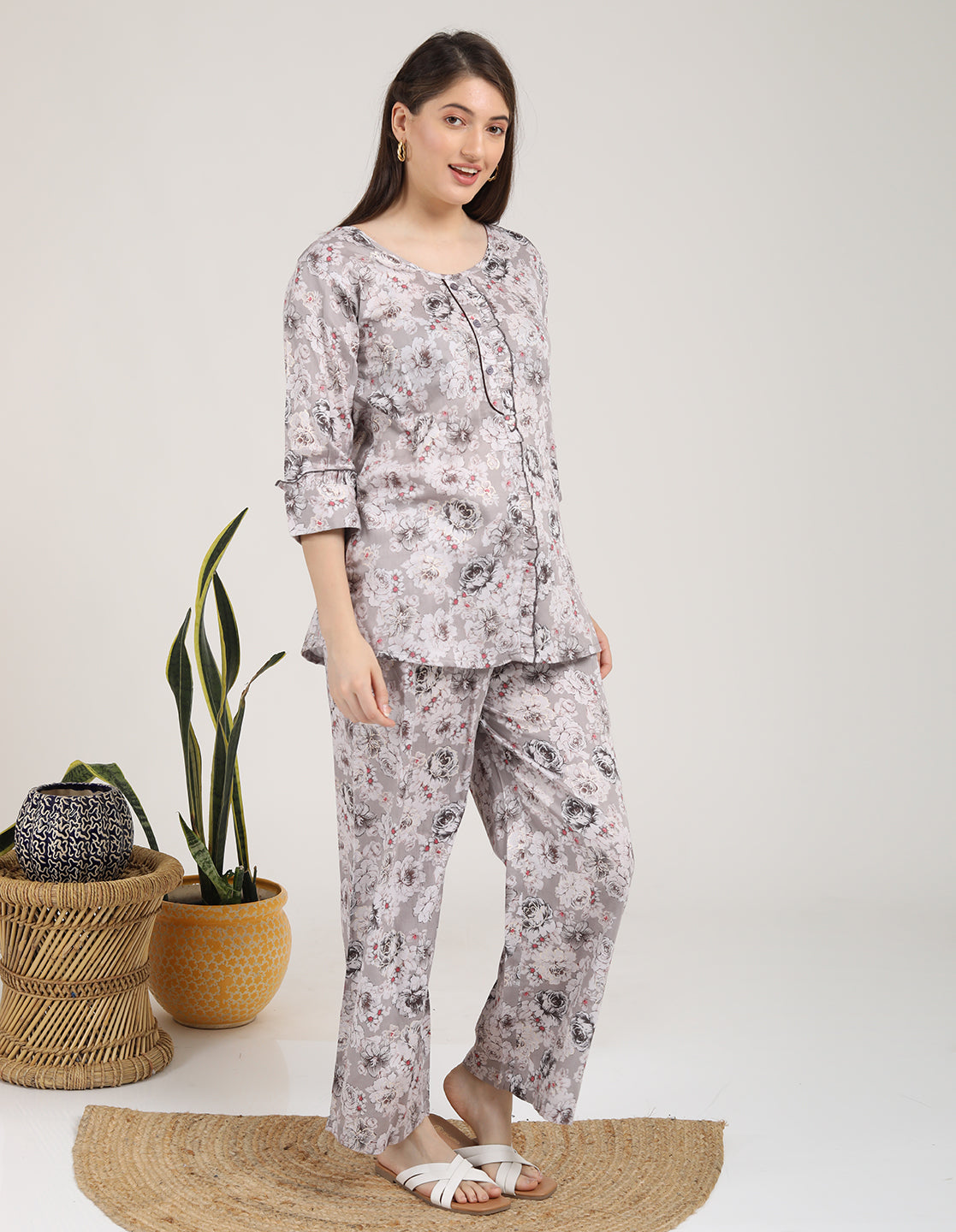 Womens Printed Co Ord Set - Grey