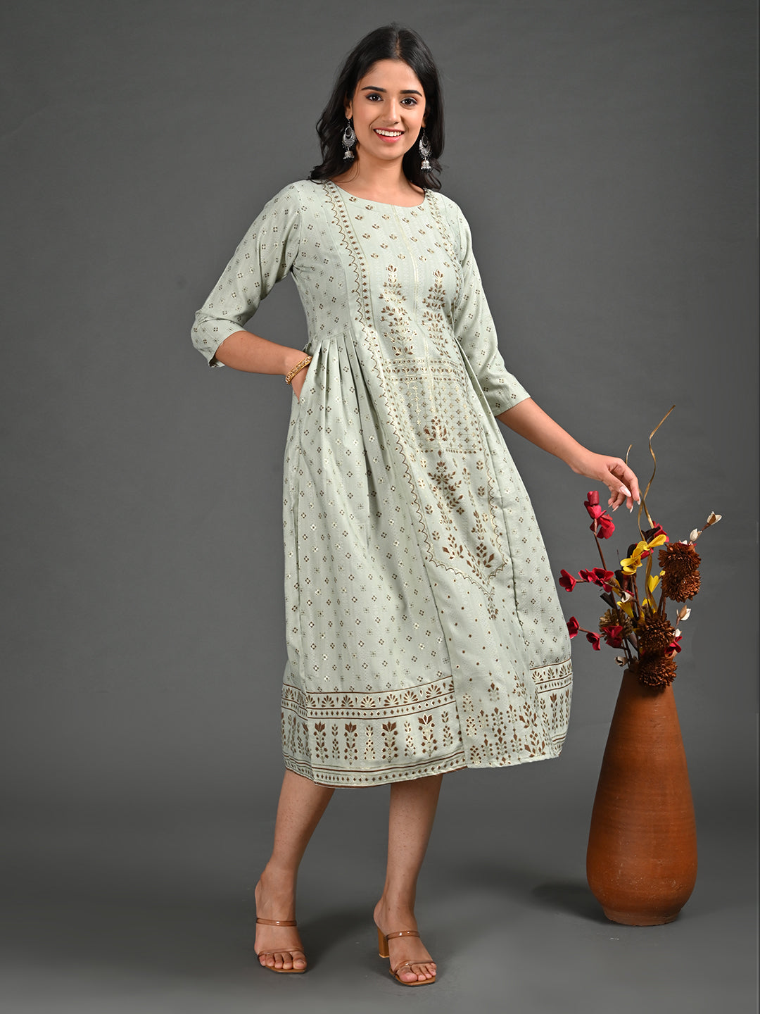 Womens Pista-Colored A-Line Kurta