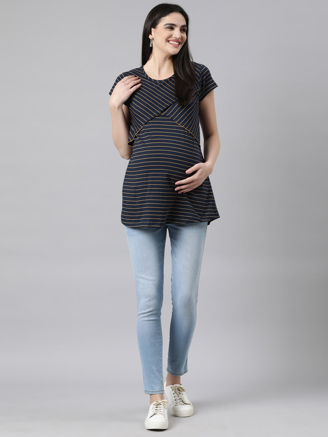 Womens Striped Maternity Tees - Navy Blue