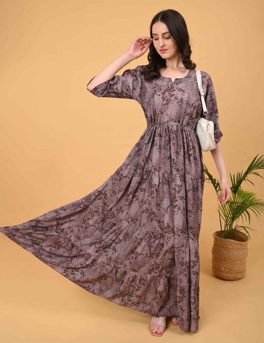 Womens Coffee-Colored Premium Flare Gown