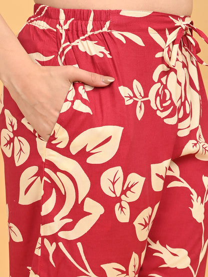Fuchsia-Colored Printed Co-Ord Set