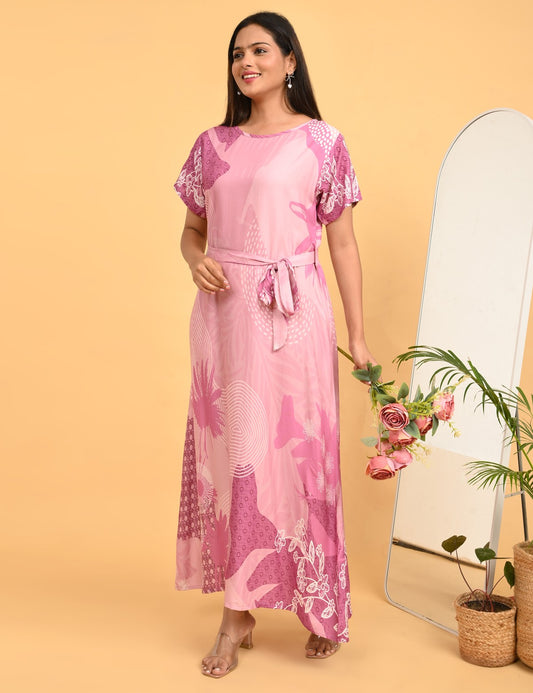Pink Flare-Colored Ankle Gown