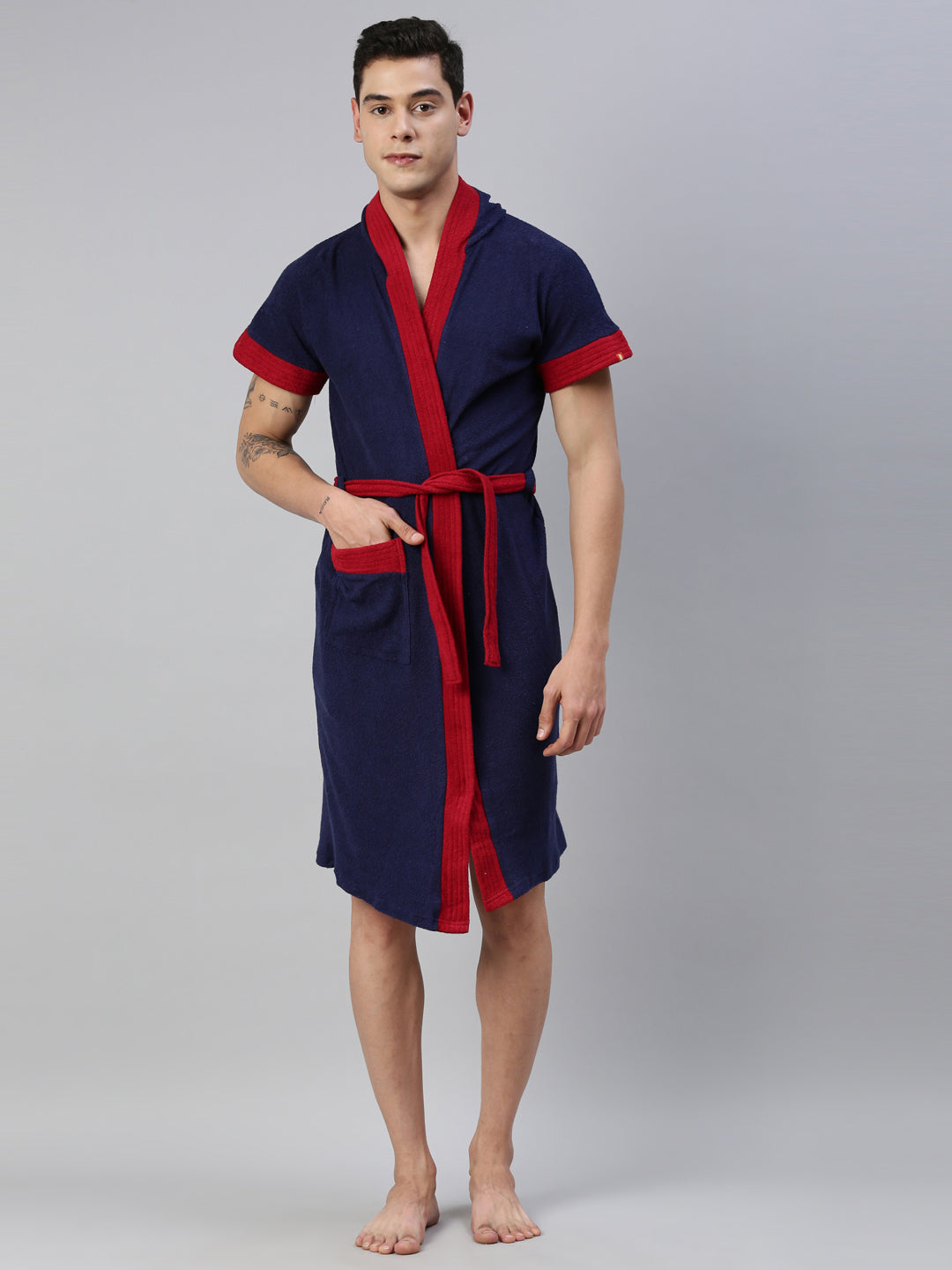 Mens Hooded Patti Bathrobe - Navy Blue