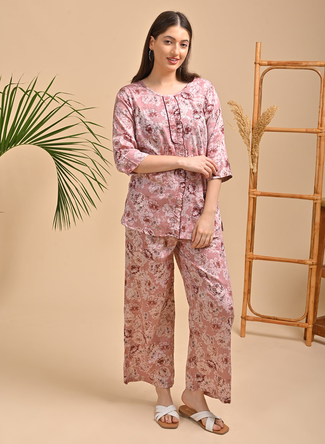 Womens Printed Co Ord Set - Rust