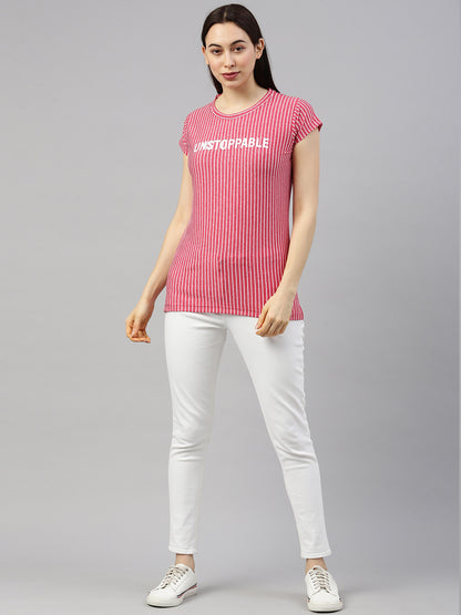 Womens Fuchsia Vertical Striped Tees