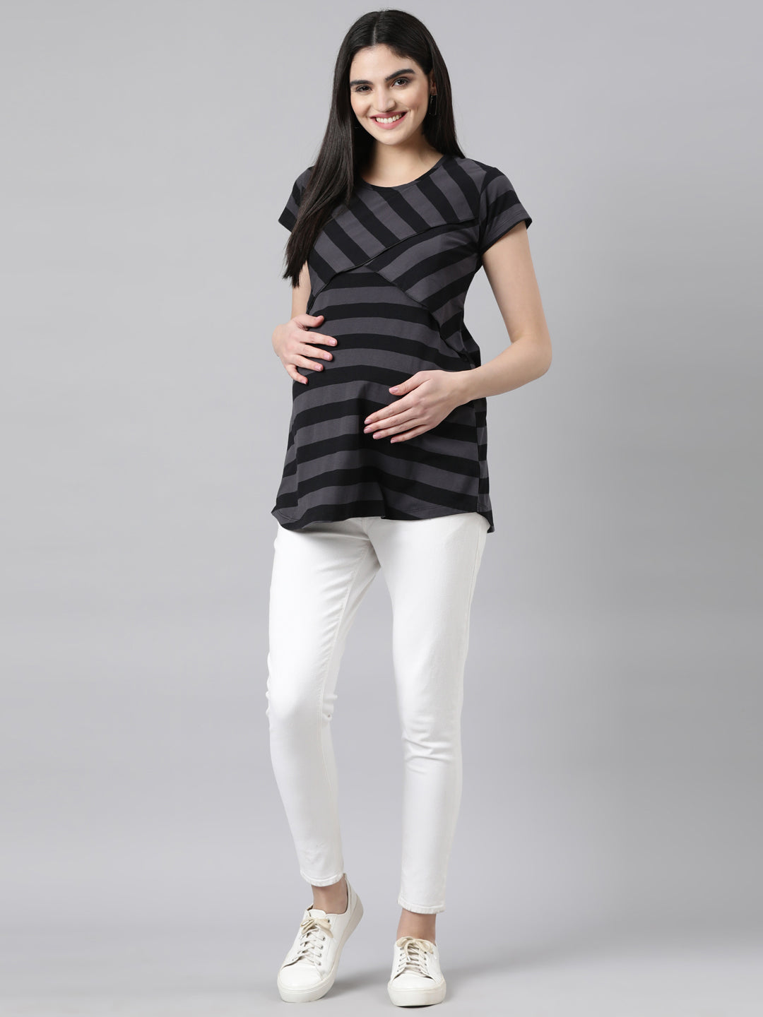 Womens Striped Maternity Tees - Grey