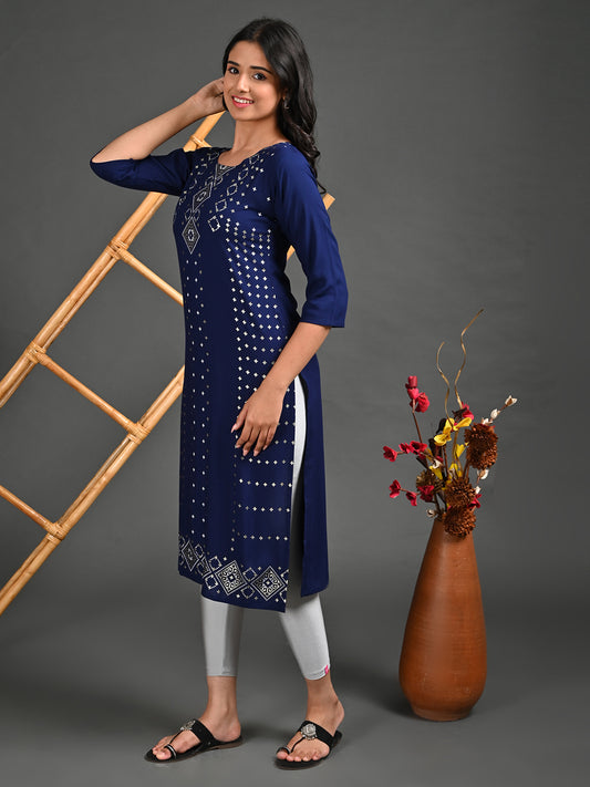 Womens R.Blue-Colored Straight Kurta