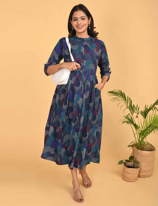 Multi-Colored Maternity 3/4th Gown