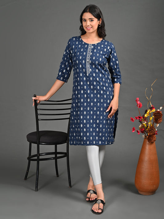 Womens Indigo-Colored Straight Kurta