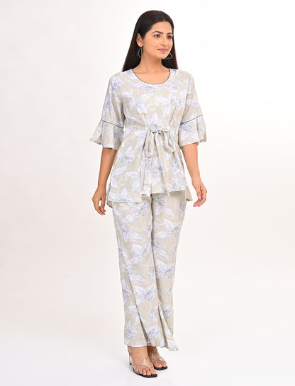 Womens Printed Co Ord Set - Olive