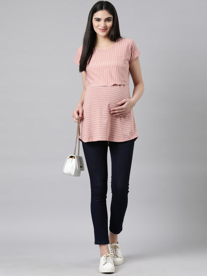 Womens Striped Maternity Tees - Peach