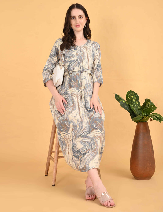 Grey-Colored Maternity 3/4th Gown