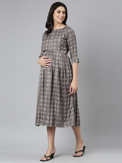 Womens Maternity 3/4th Gown - Grey