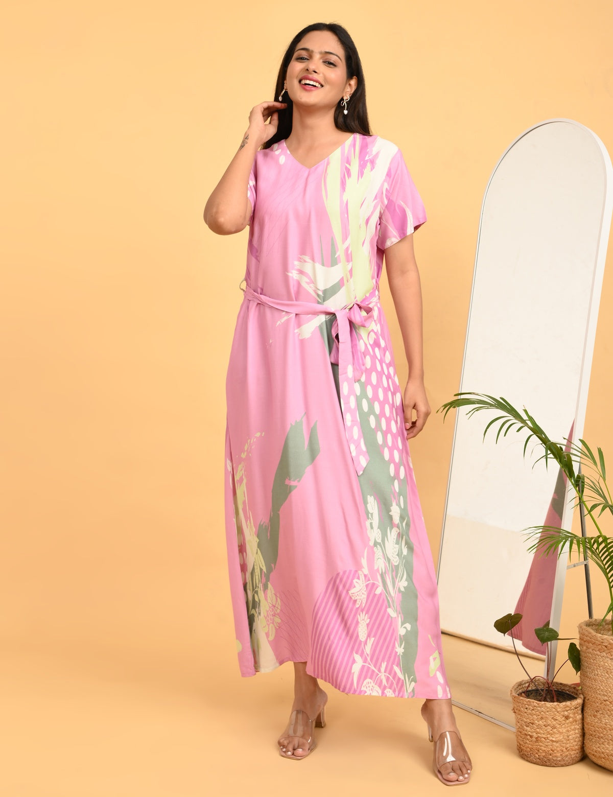 Pink Pearl-Colored Ankle Gown