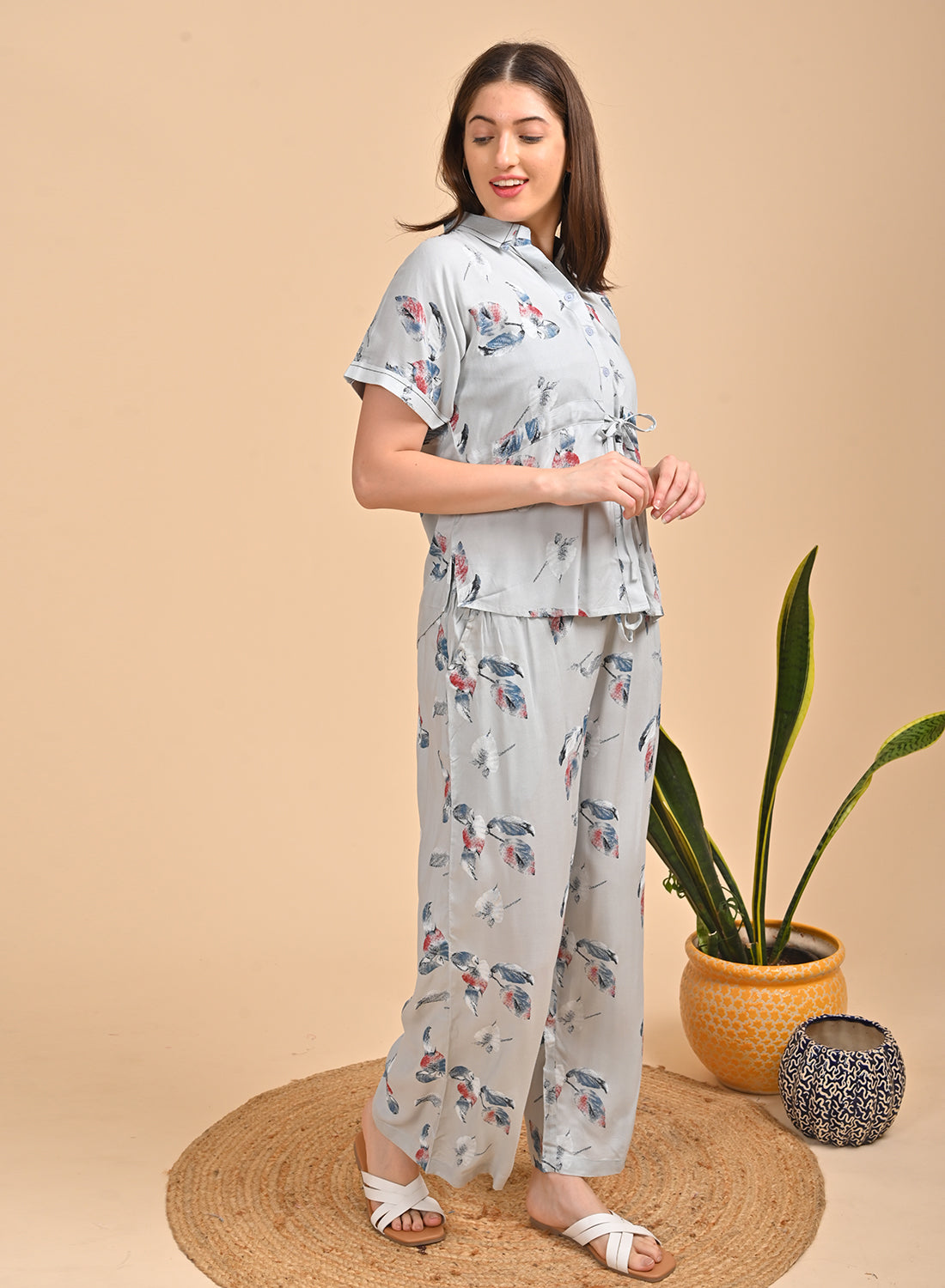 Womens Printed Co Ord Set - L Blue