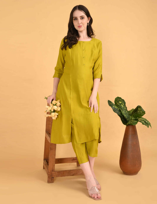 Womens Maternity Kurti Pant Set - Mehndi
