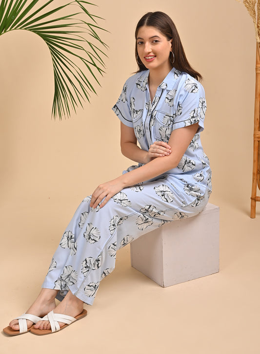 Womens Printed Co Ord Set - Blue