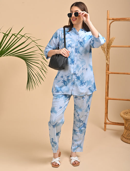 Womens Printed Co Ord Set - Blue