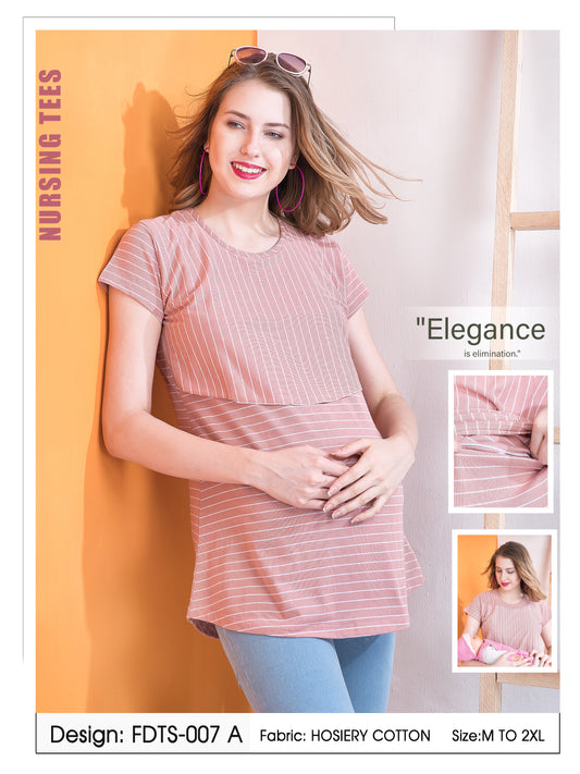 Womens Striped Maternity Tees - Peach