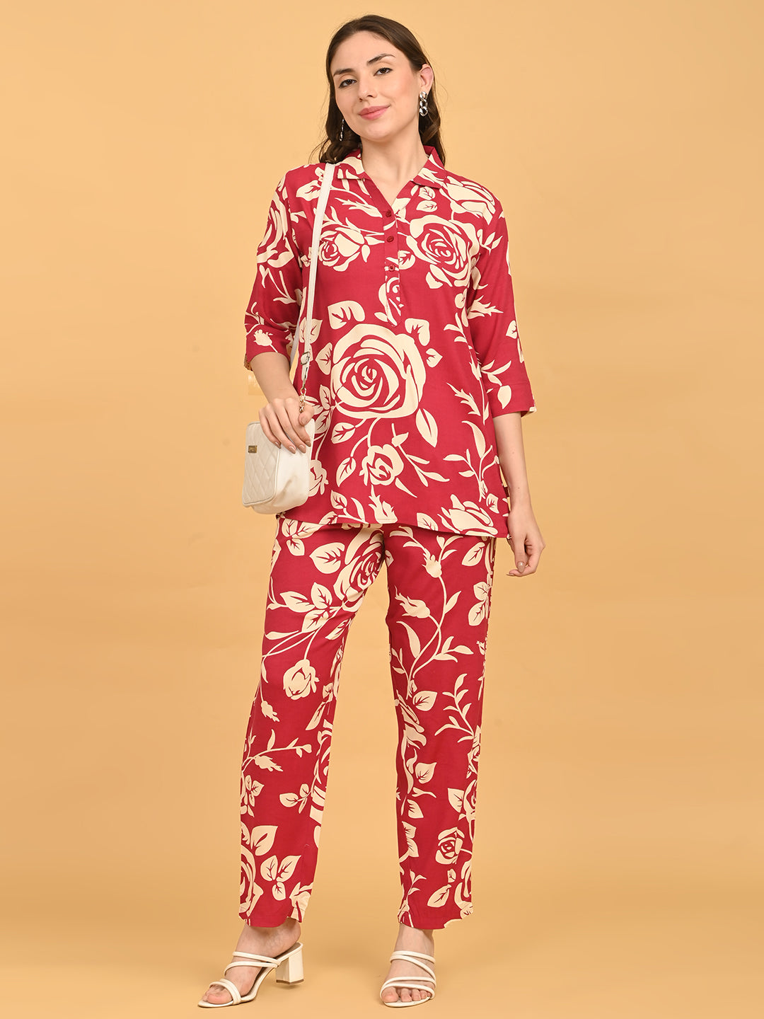 Fuchsia-Colored Printed Co-Ord Set