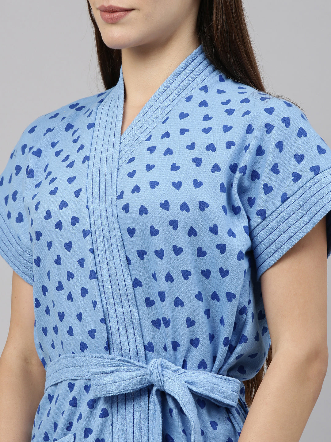 Womens Printed Bathrobe - Blue