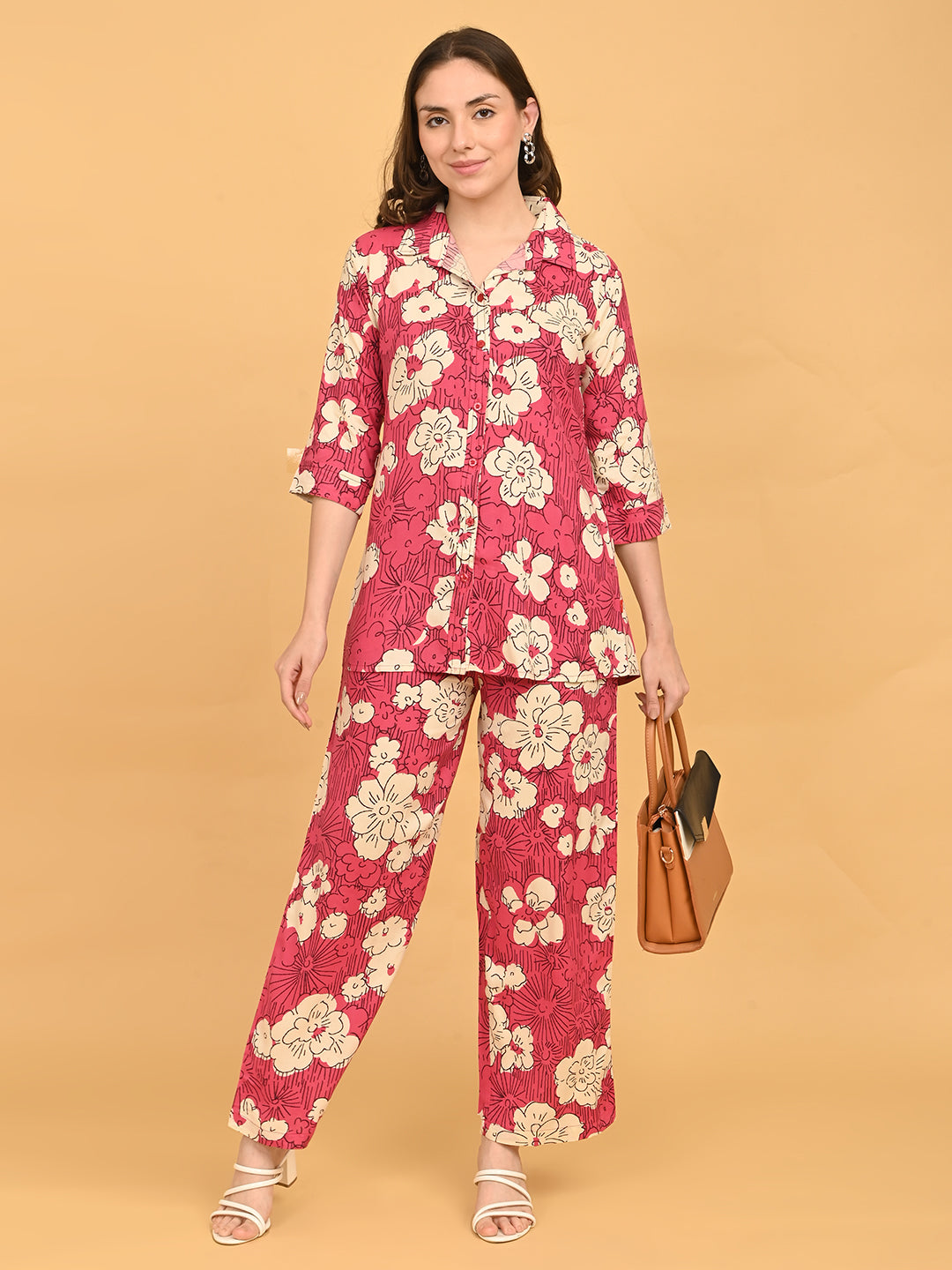 Fuchsia-Colored Printed Co-Ord Set