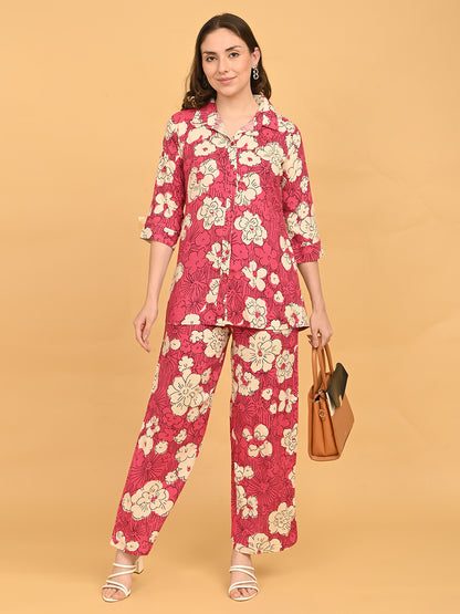 Fuchsia-Colored Printed Co-Ord Set