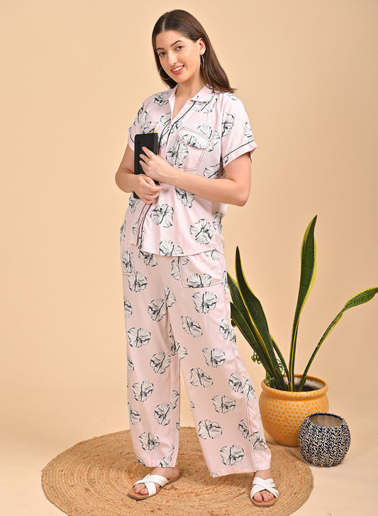 Womens Printed Co Ord Set - Peach