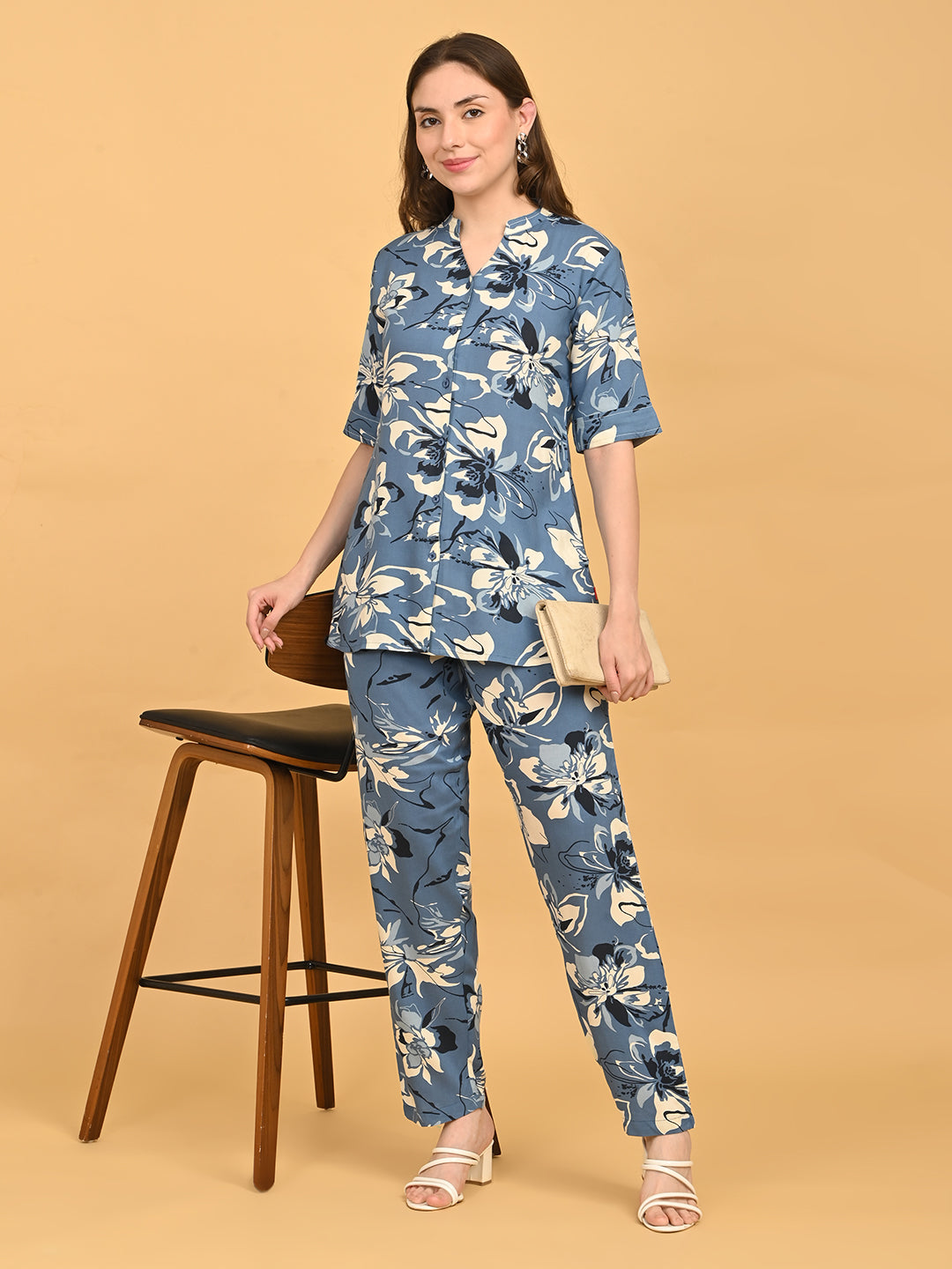 Blue-Colored Printed Co-Ord Set