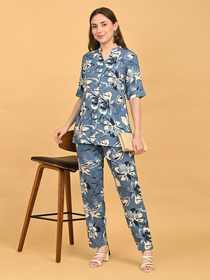 Blue-Colored Printed Co-Ord Set