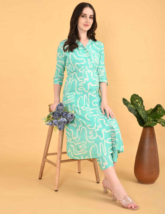Womens Maternity Kurti Pant Set - L Green