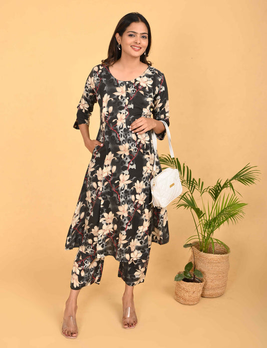 Womens Maternity Kurti Pant Set - Charcoal