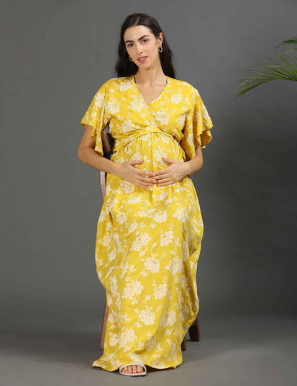 Yellow-Colored Maternity Long Gown