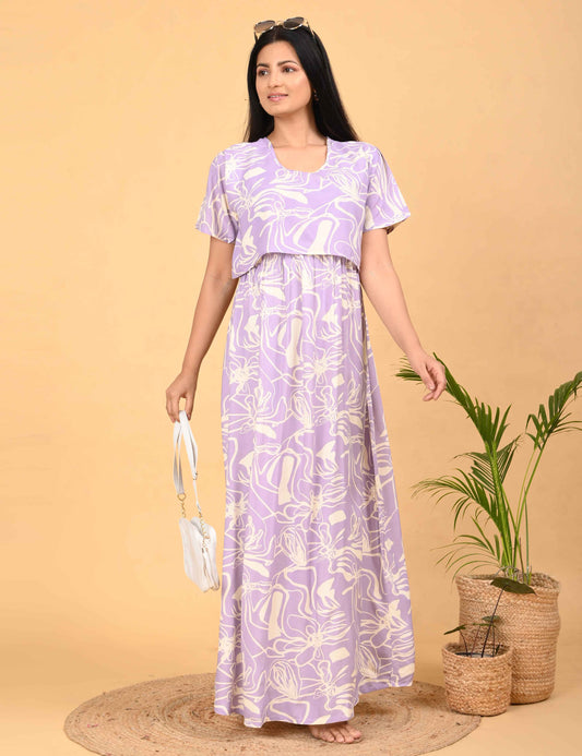 Lavender-Colored Maternity Long Gown